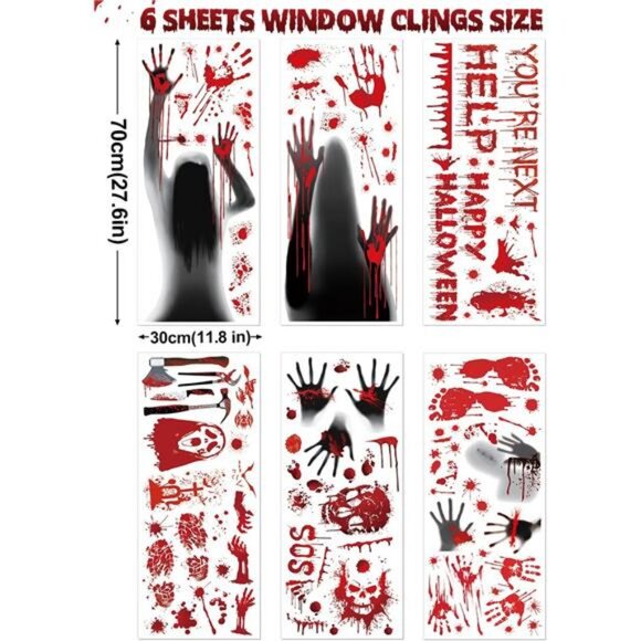 11 Sheets/202 Pcs Bloody Halloween Decorations Set. 2 Giant Spooky - Picture 3 of 7